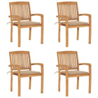 Stackable Garden Chairs 4 pcs with cushions solid teak wood
