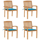 Stackable Garden Chairs 4 pcs with cushions solid teak wood