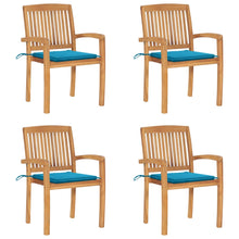 Tuinstoelen stapelbaar 4 st met kussens massief teakhout