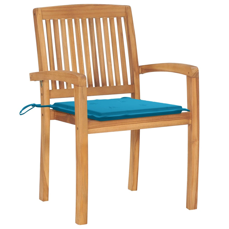 Tuinstoelen stapelbaar 4 st met kussens massief teakhout