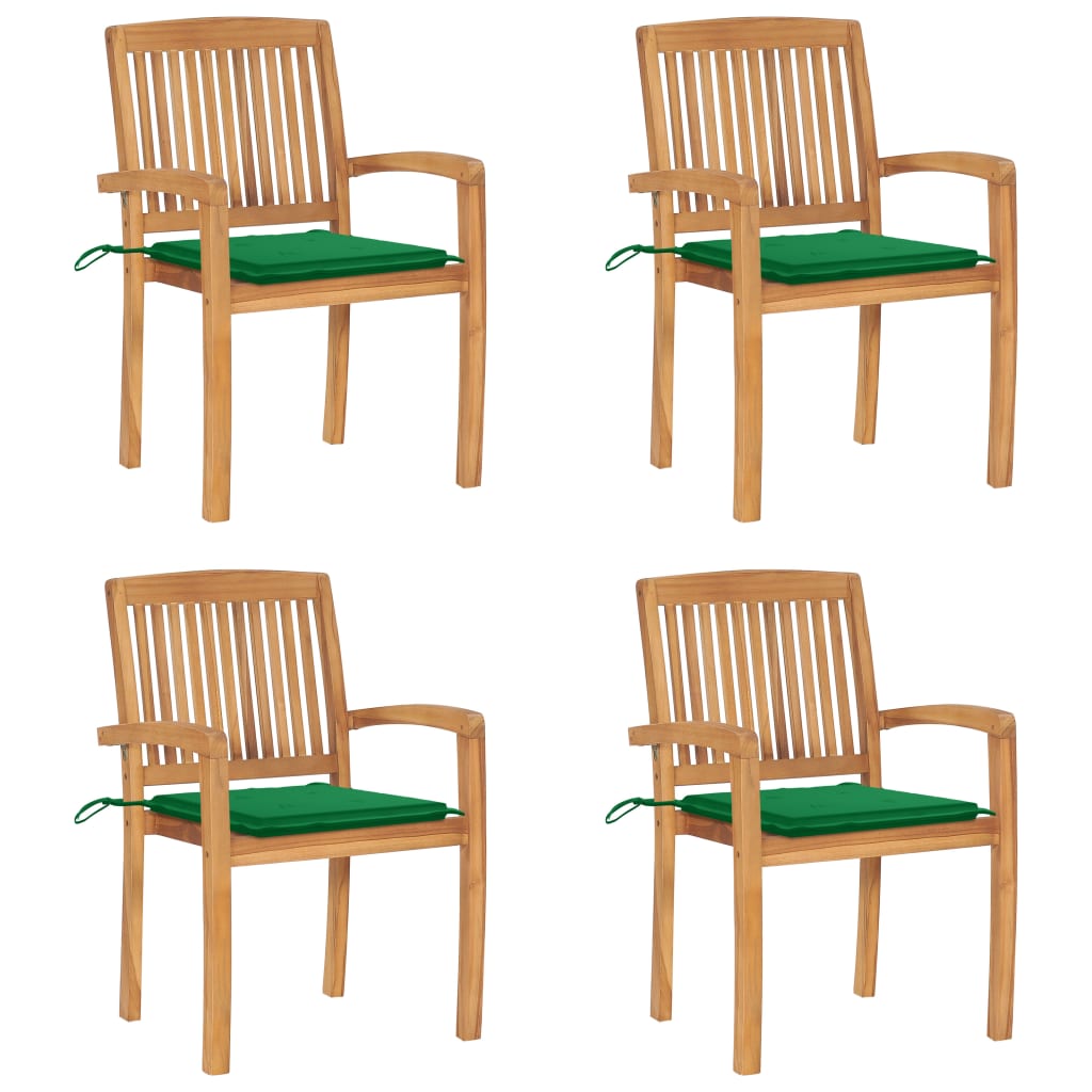 Tuinstoelen stapelbaar 4 st met kussens massief teakhout
