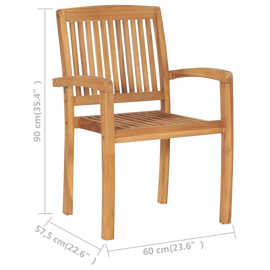 Tuinstoelen stapelbaar 4 st met kussens massief teakhout