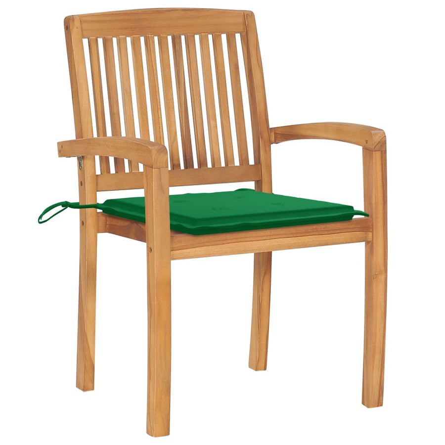 Tuinstoelen stapelbaar 4 st met kussens massief teakhout