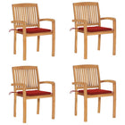 Stackable Garden Chairs 4 pcs with cushions solid teak wood