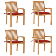 Tuinstoelen stapelbaar 4 st massief teakhout met kussens