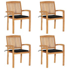 Stackable Garden Chairs 4 pcs with cushions solid teak wood