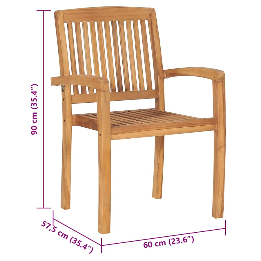 Tuinstoelen stapelbaar 4 st met kussens massief teakhout
