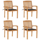 Stackable Garden Chairs 4 pcs with cushions solid teak wood