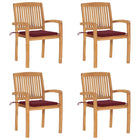 Stackable Garden Chairs 4 pcs with cushions solid teak wood