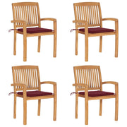 Tuinstoelen stapelbaar 4 st massief teakhout met kussens
