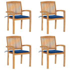 Stackable Garden Chairs 4 pcs with cushions solid teak wood