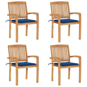 Tuinstoelen stapelbaar 4 st massief teakhout met kussens