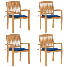 Tuinstoelen stapelbaar 4 st met kussens massief teakhout