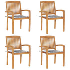 Stackable Garden Chairs 4 pcs with cushions solid teak wood