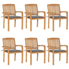 Stackable garden chairs 6 pcs with cushions solid teak