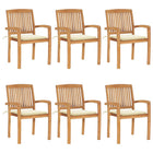 Stackable garden chairs 6 pcs with cushions solid teak wood