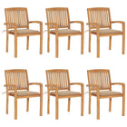 Stackable Garden Chairs 6 pcs with Cushions Solid Teak Wood