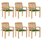Stackable garden chairs 6 pcs with cushions solid teak wood