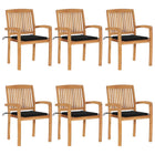 Stackable Garden Chairs 6 pcs with cushions solid teak wood