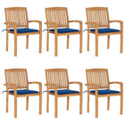 Stackable garden chairs 6 pcs with cushions solid teak