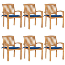 Tuinstoelen stapelbaar 6 st met kussens massief teakhout
