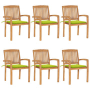 Tuinstoelen stapelbaar 6 st massief teakhout met kussens