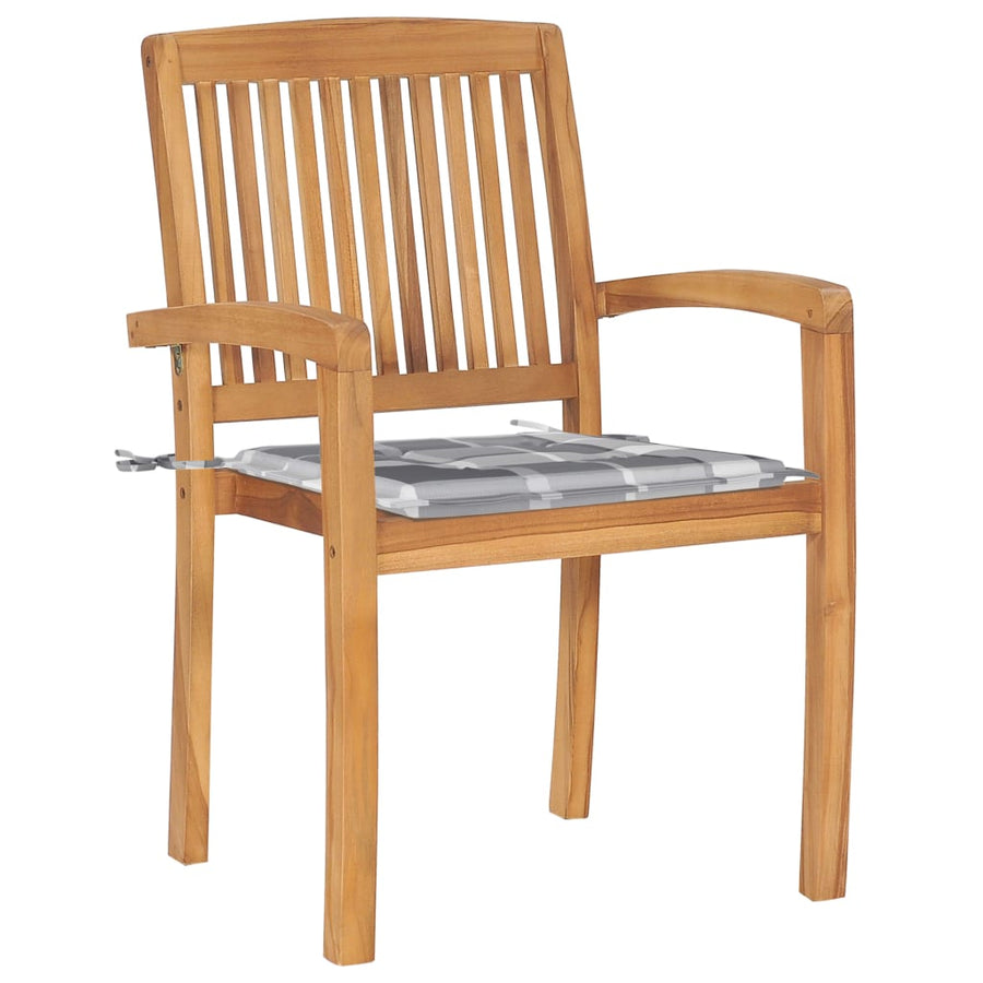 Tuinstoelen stapelbaar 6 st met kussens massief teakhout