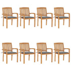 Stackable garden chairs 8 pcs with cushions solid teak