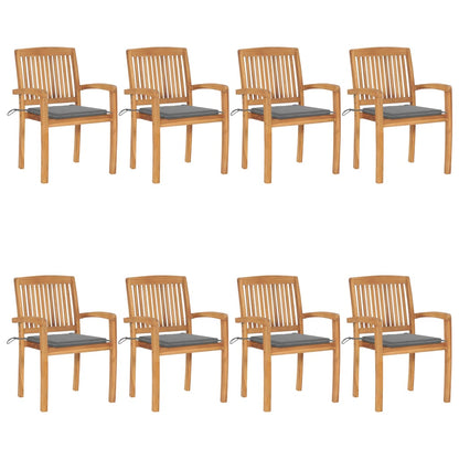 Tuinstoelen stapelbaar 8 st met kussens massief teakhout