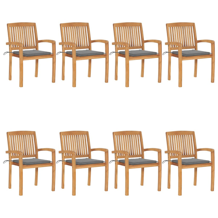 Tuinstoelen stapelbaar 8 st met kussens massief teakhout