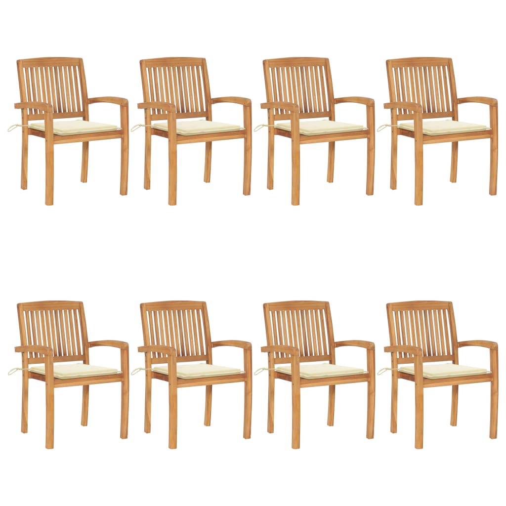 Tuinstoelen stapelbaar 8 st met kussens massief teakhout