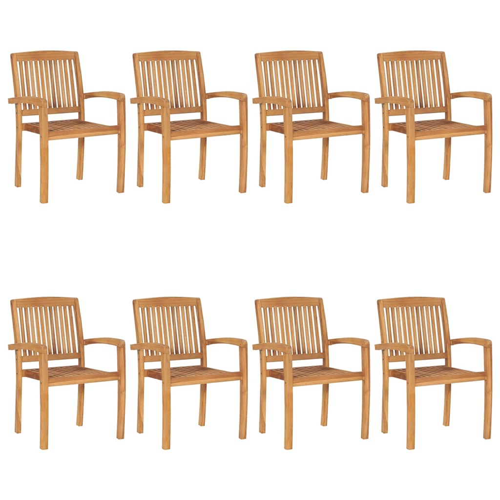 Tuinstoelen stapelbaar 8 st met kussens massief teakhout