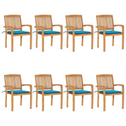 Tuinstoelen massief teakhout stapelbaar 8 st met kussens