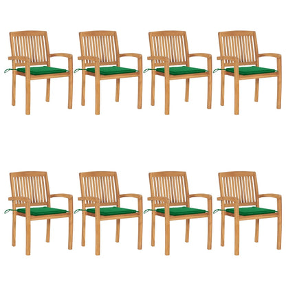 Tuinstoelen stapelbaar 8 st met kussens massief teakhout