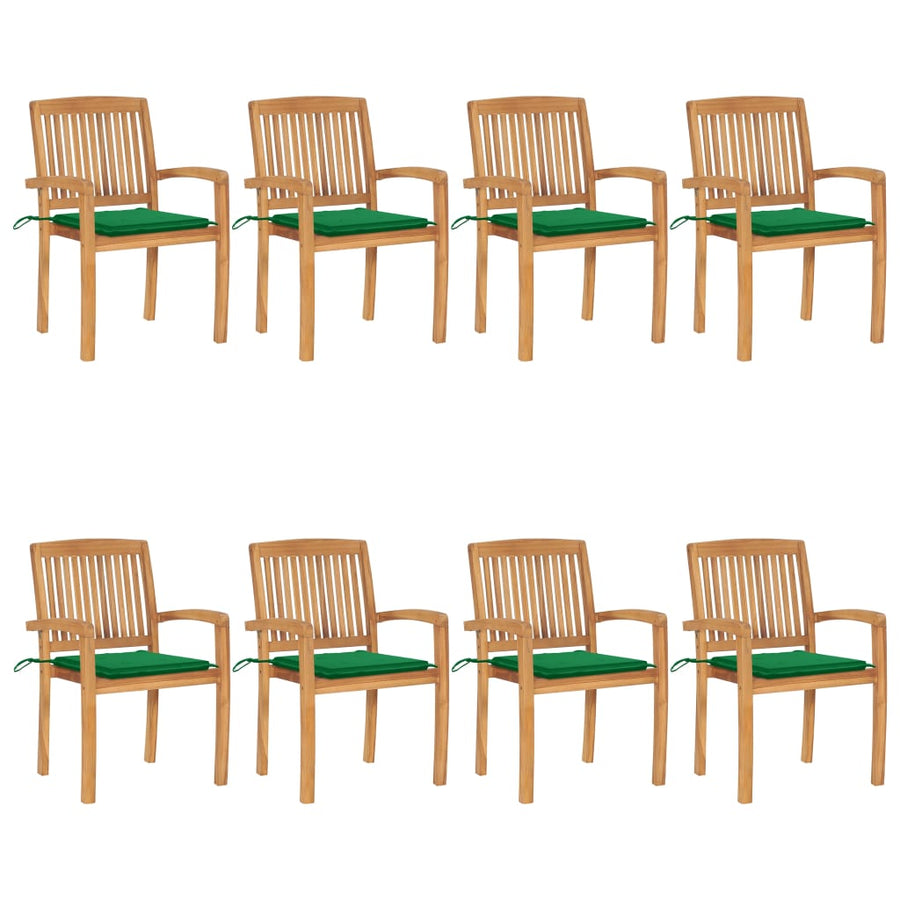 Tuinstoelen stapelbaar 8 st met kussens massief teakhout