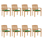 Stackable garden chairs 8 pcs with cushions solid teak