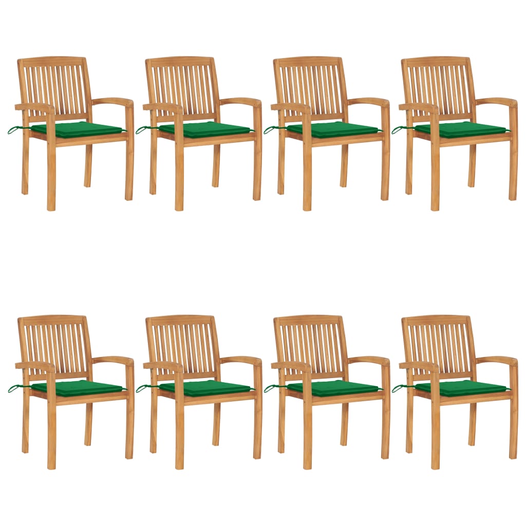Tuinstoelen stapelbaar 8 st met kussens massief teakhout