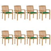 Tuinstoelen 8 st massief teakhout stapelbaar met kussens