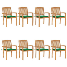 Tuinstoelen stapelbaar 8 st met kussens massief teakhout