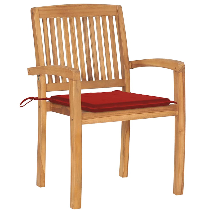 Tuinstoelen stapelbaar 8 st met kussens massief teakhout