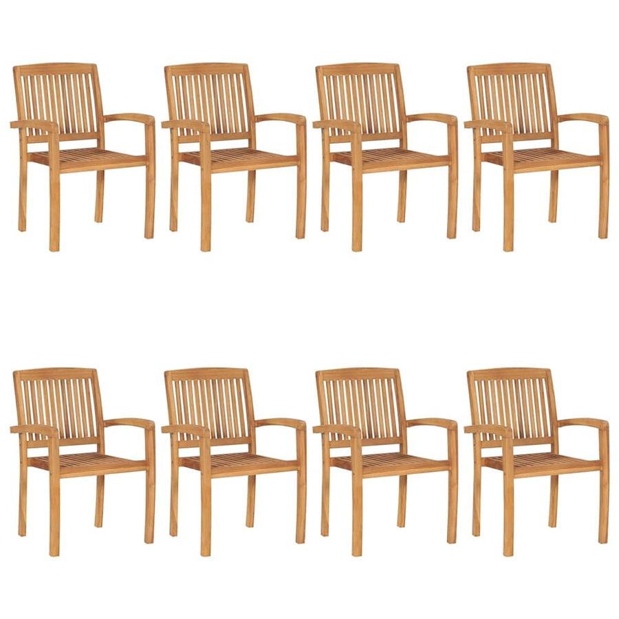 Tuinstoelen stapelbaar 8 st met kussens massief teakhout