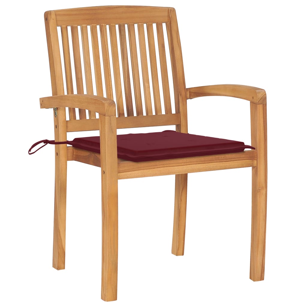 Tuinstoelen stapelbaar 8 st met kussens massief teakhout