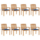 Stackable garden chairs 8 pcs with cushions solid teak