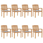 Stackable garden chairs 8 pcs with cushions solid teak