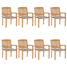 Tuinstoelen stapelbaar 8 st met kussens massief teakhout