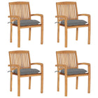 Stackable Garden Chairs 4 pcs with cushions solid teak wood