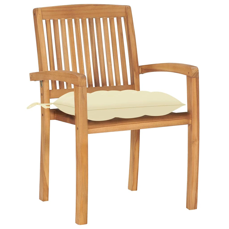 Tuinstoelen Stapelbaar Met Kussens Massief Teakhout 4 Crème
