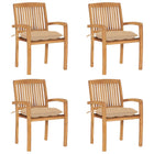 Stackable Garden Chairs 4 pcs with cushions solid teak wood
