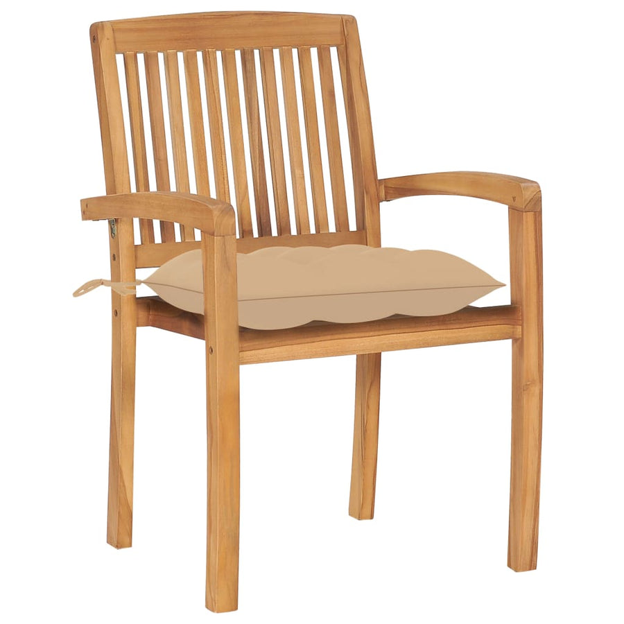 Tuinstoelen stapelbaar 4 st met kussens massief teakhout