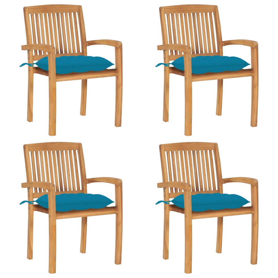 Tuinstoelen stapelbaar 4 st met kussens massief teakhout